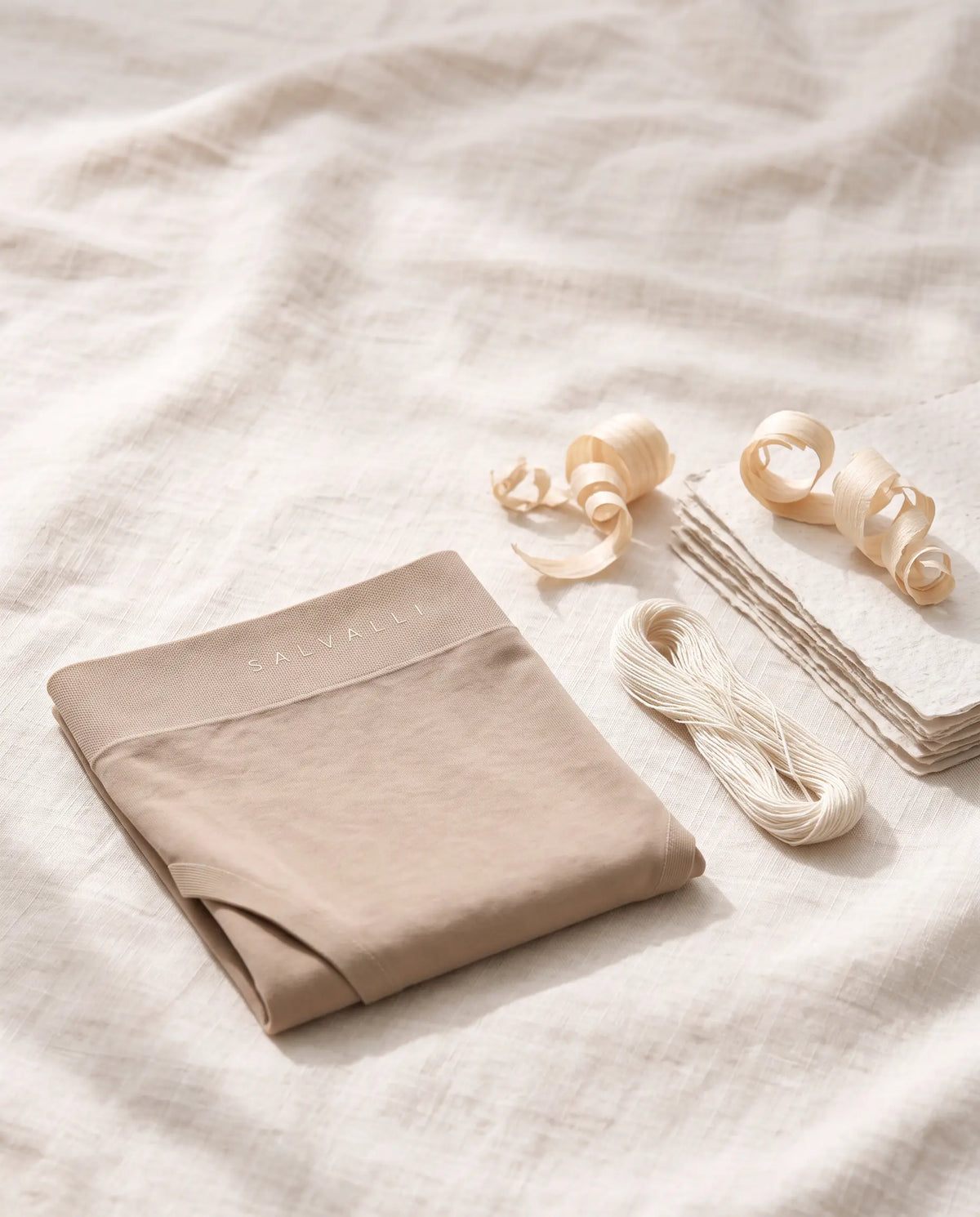 Sand beige Lyocell fabric in soft daylight